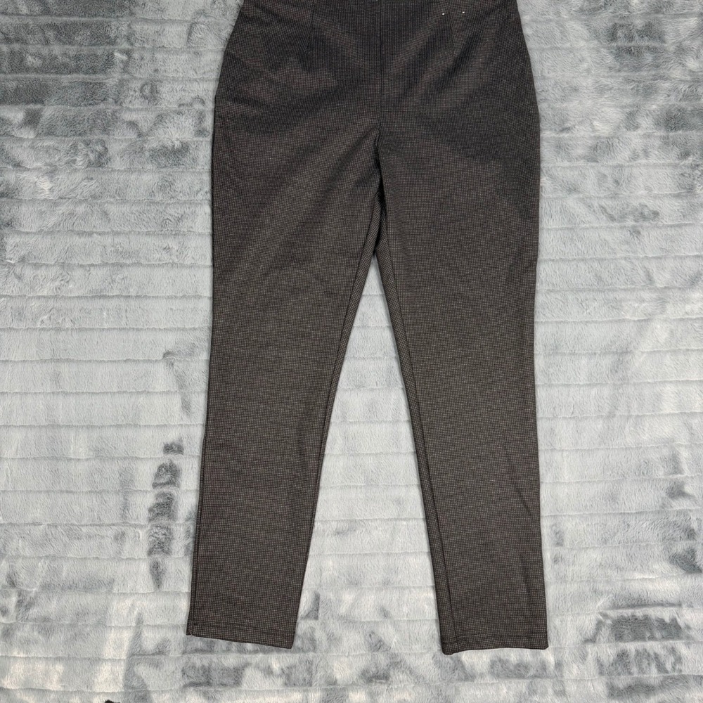 Calvin Klein Womens Micro Check Pull On Dress Pants Grey Black Size 12 Slim Leg